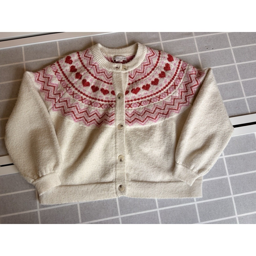 XS Heart Fairlsle Sweetheart Neckline Dainty Feminine Coquette Sweater Cardigan